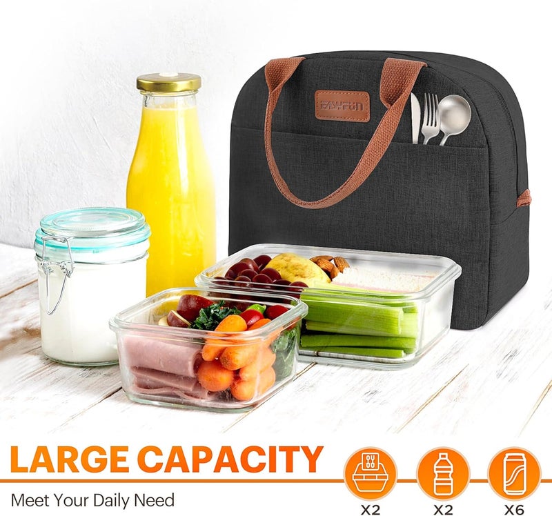 Easyfun Lunch Bag for Women & Men Adult Insulated Lunch Box, Small Leakproof Cooler Food Lunch Containers Reusable High Capacity Lunch Tote Bags for Work, Travel, Outdoor (Black) - Image 3